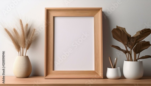 Minimalist Wooden 3D Frame Mockup with Empty Copy Space on Clean Background