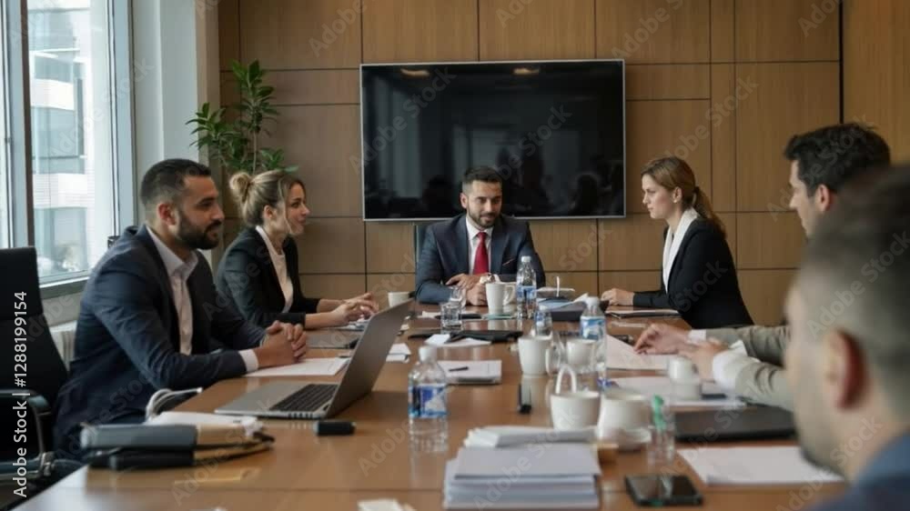 Group of business persons in business meeting. Group of entrepreneurs on meeting in board room. Corporate business team on meeting in the office