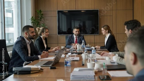 Group of business persons in business meeting. Group of entrepreneurs on meeting in board room. Corporate business team on meeting in the office