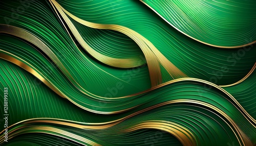 green abstract background decorated with luxury golden lines vector illustration