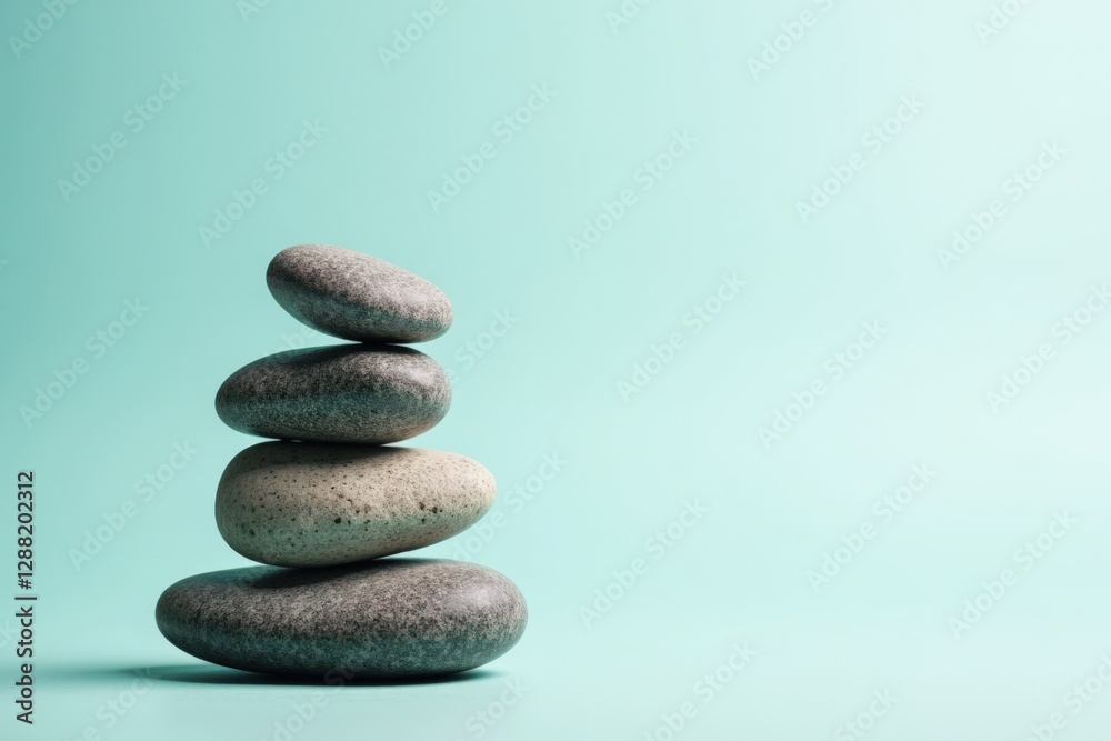 Aesthetically Arranged Smooth Stones in a Tranquil Stack on a Soft Blue Background, Symbolizing Balance and Serenity in Mindfulness Practices Aesthetically Arranged Smooth Stones in a Tranquil Stack on a Soft Blue Background, Symbolizing Balance and Serenity in Mindfulness Practices