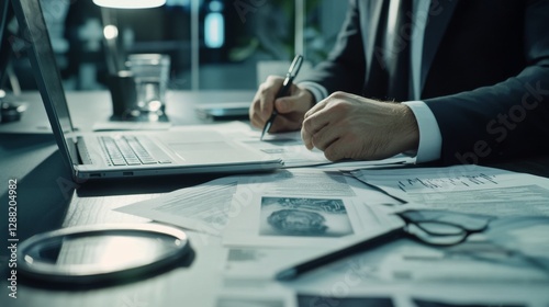 Money laundering audit review in a legal office. Featuring investigation and detail photo