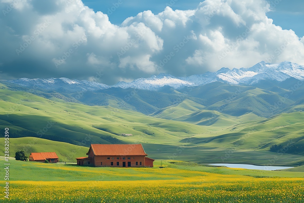 Mountain Meadow Farmhouse Landscape Mountain Meadow Farmhouse Landscape