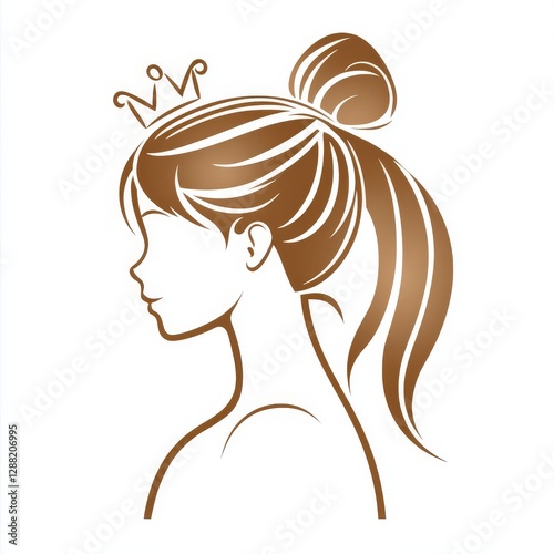 A minimalistic sketch in linear style depicts a beautiful girl with a crown, drawn in one continuous, seemingly effortless stroke