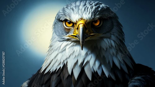 Majestic eagle's intense gaze with shifting light and shadow variations