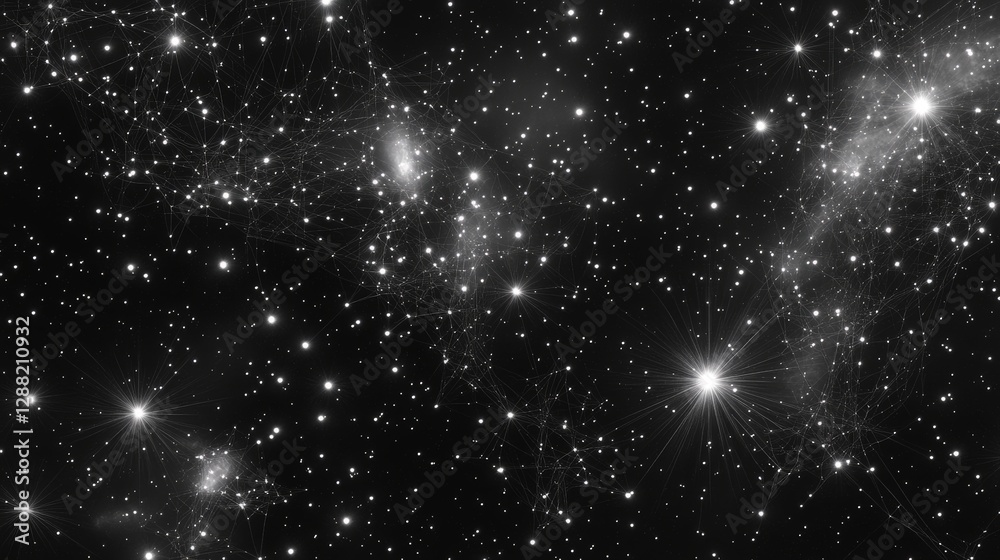 Fototapeta premium A minimalistic dark background featuring abstract designs of geometry, astronomy, stars, and cosmic particles.