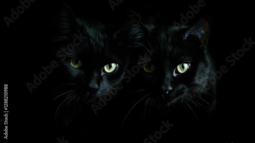 two black cats with green eyes