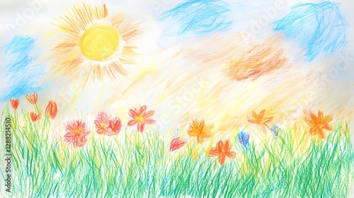 sunny day meadow with colorful flowers