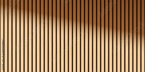 Wooden panel wall background with shadow effect. Vertical natural wood backdrop. Bamboo wall. Parquet board surface. Realistic vector illustration.