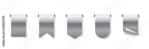 Silver tag set vector icons. Platinum sales promotion banners, labels, ribbons collection for online shopping. 3d realistic web element for promotion, discount, best seller product on white background