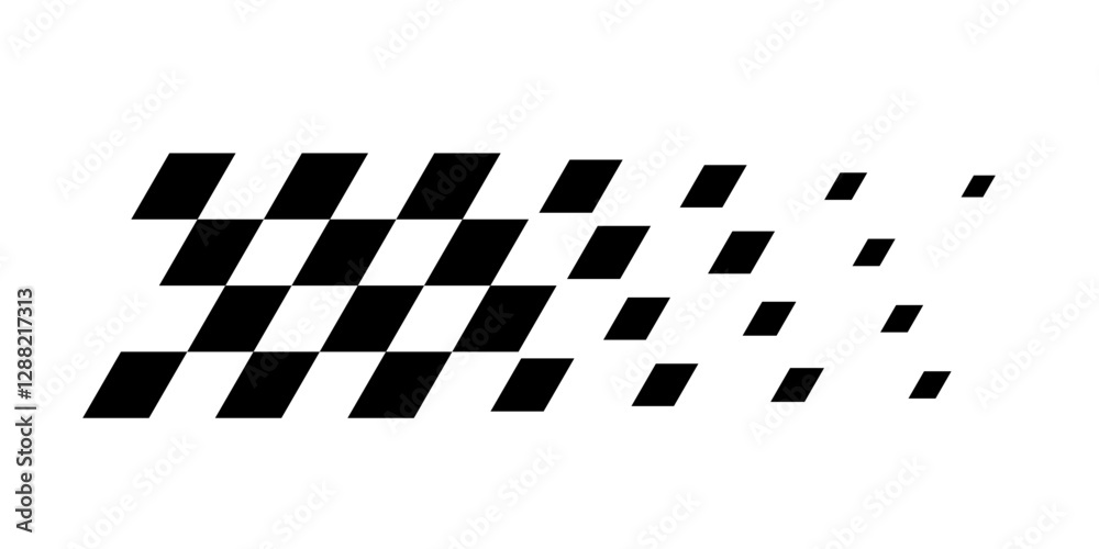 Fototapeta premium Racing flag background. Diagonal checkered flag pattern in black and white with a fading effect. Classic racing theme for motorsport textiles, banners, graphic, designs. Abstract vector illustration.