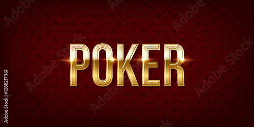 Poker red table background. Casino pattern for game blackjack. Casino playing field with gold lettering poker in center. Realistic vector illustration.