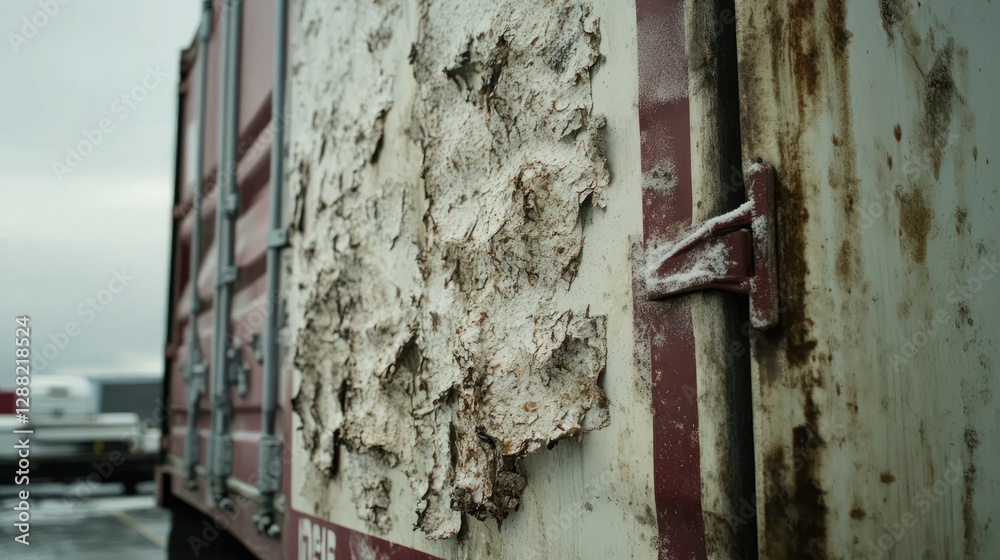 Close-Up of Weathered Shipping Container Detail With Rust and Peeling Paint Close-Up of Weathered Shipping Container Detail With Rust and Peeling Paint