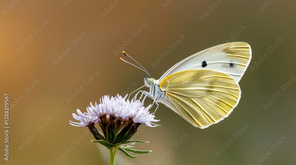 Naklejka premium Earth day environmental concept. A delicate butterfly rests on a vibrant flower, showcasing nature's beauty and tranquility.