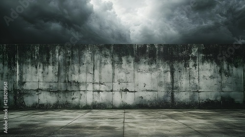 dark stormy sky over concrete wall and ground photo