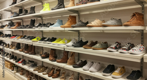 Wallpaper Mural Shoe store shelves lined with various styles of footwear Torontodigital.ca