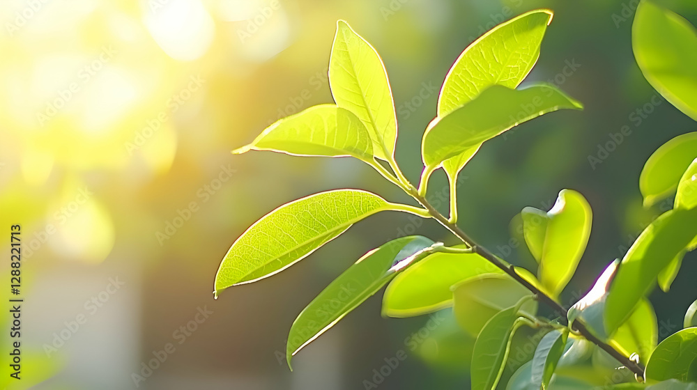 Fototapeta premium Bright Sunlight Illuminating Lush Green Leaves
