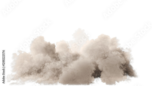 Isolated Dense cloud of billowing smoke or steam on uniform background