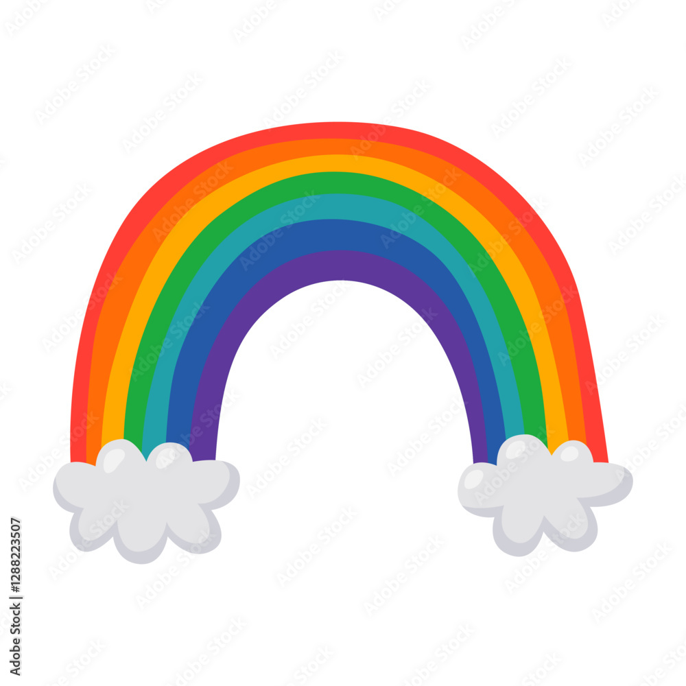 Rainbow of seven colors and clouds. Cute illustration isolated on white background. Rainbow of seven colors and clouds. Cute illustration isolated on white background.