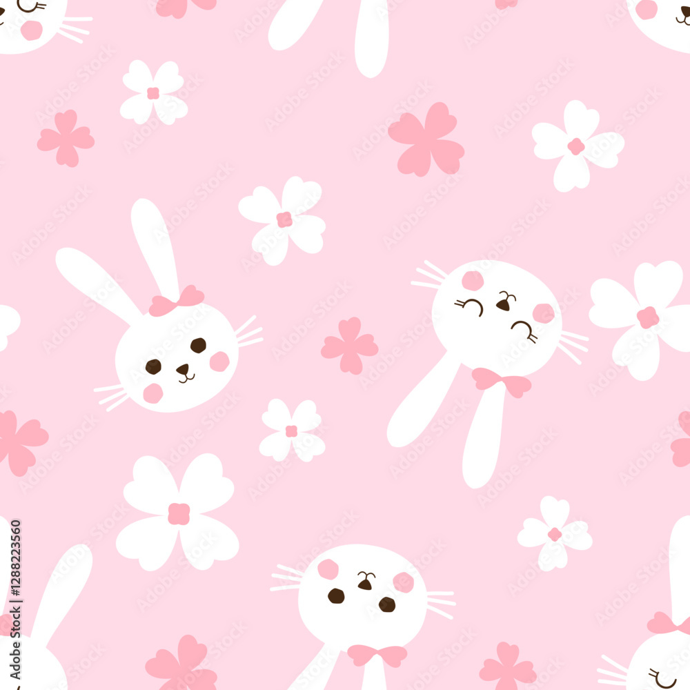 Seamless pattern with bunnies and cute flower on pink background vector. Seamless pattern with bunnies and cute flower on pink background vector.
