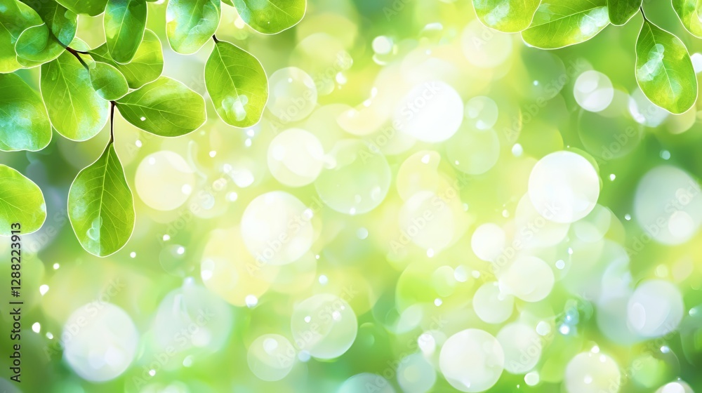 Vibrant Green Leaves and Sunlight Bokeh Background Vibrant Green Leaves and Sunlight Bokeh Background