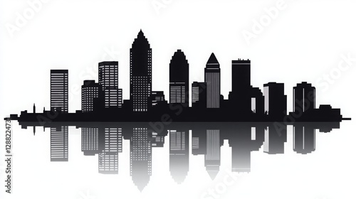  Baltimore skyline silhouette with reflection in the water. Urban landscape of Baltimore, Maryland, featuring iconic buildings and landmarks in vector illustration.