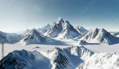 Montagne, Sommets Enneigés et Paysage Glacial sous un Ciel Clair