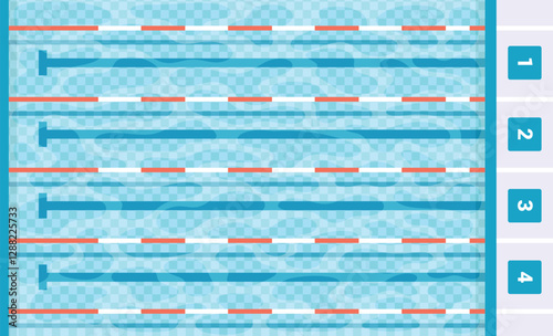 Swimming pool top view. Olympic pool swimming. Paths dip pool top view. Vector stock