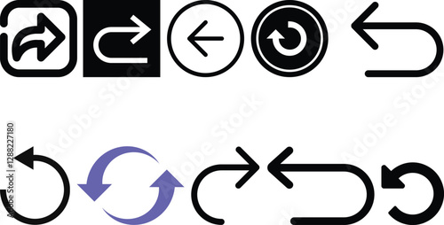 Undo and Redo icon set collection, move, nav bar, next,forward, direction,send, share, shuffle icon vector design.