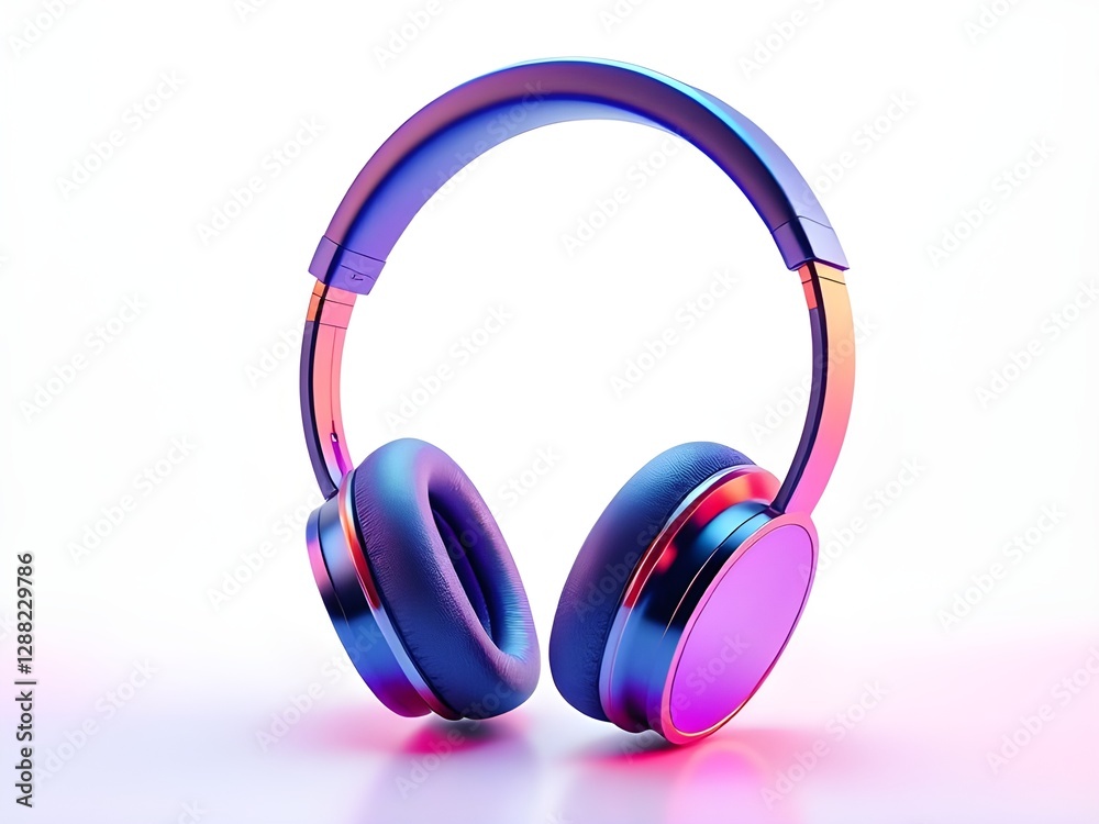 3D rendered image of colorful wireless headphones,Features a front-facing perspective showcasing a vibrant gradient effect and modern design