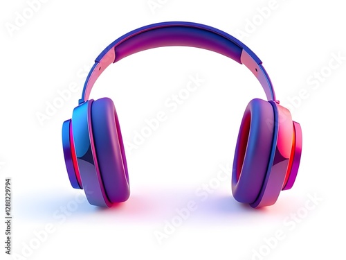 3D rendered image of colorful wireless headphones, Features a front-facing perspective showcasing a vibrant gradient effect and modern design