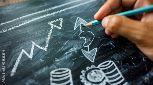 hand drawing a graph on blackboard