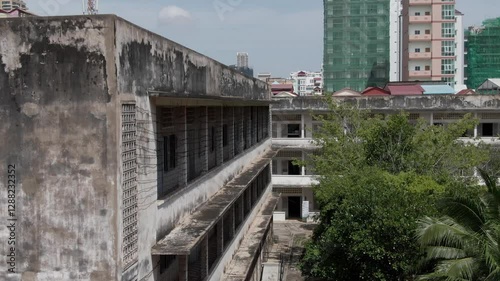 Echoes of the Past: Close-Up Aerial View Inside Tuol Sleng