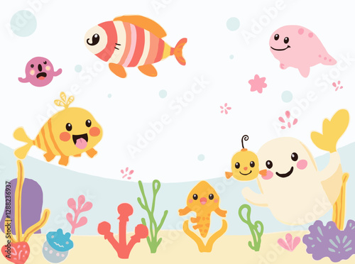 Joyful Underwater Creatures in Cute Vector Style