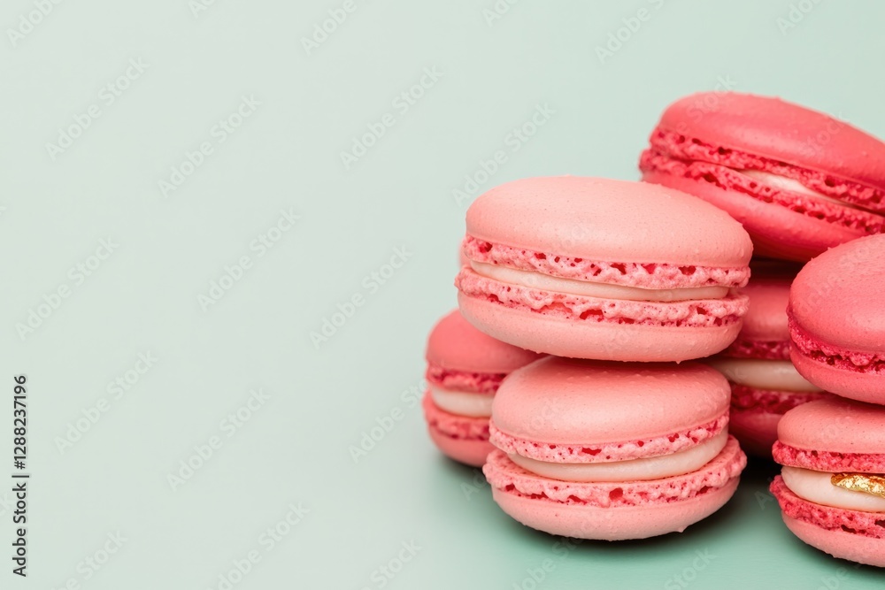 Fototapeta premium Colorful macarons stacked artfully, showcasing delicate textures