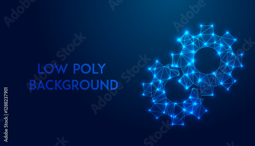 Low Polygonal vector illustration of a mechanism, Gear, Setting icon isolated on a blue background