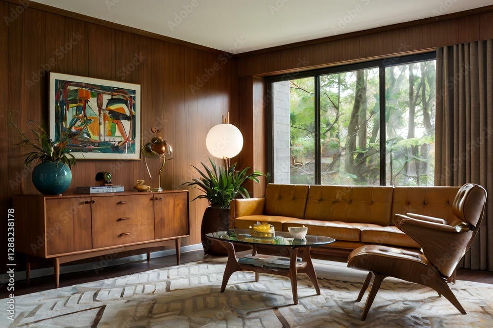 Fototapeta premium mid century interior home design of modern room 