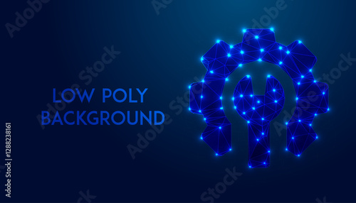Low Polygonal vector illustration of a mechanism, Gear, Setting icon isolated on a blue background