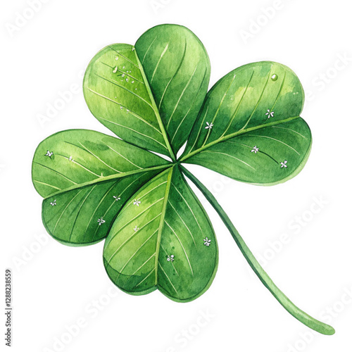 Four-Leaf Clover with Dew Drops, Lucky Symbol of Good Fortune photo