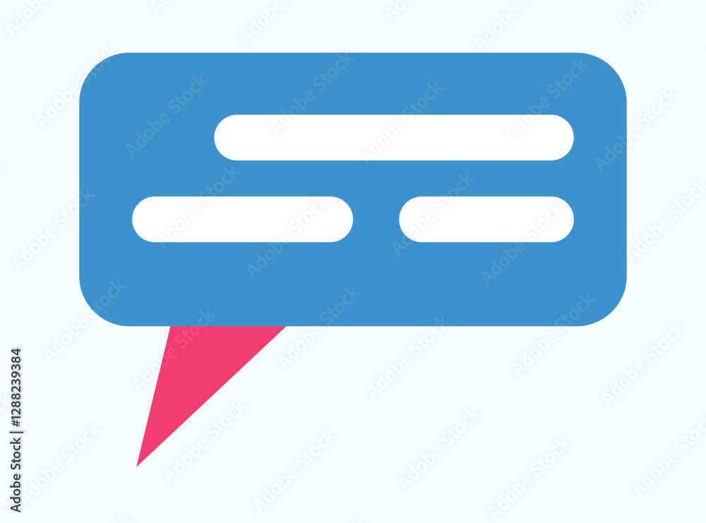 A blue speech bubble icon featuring white lines along with a pink arrow A blue speech bubble icon featuring white lines along with a pink arrow