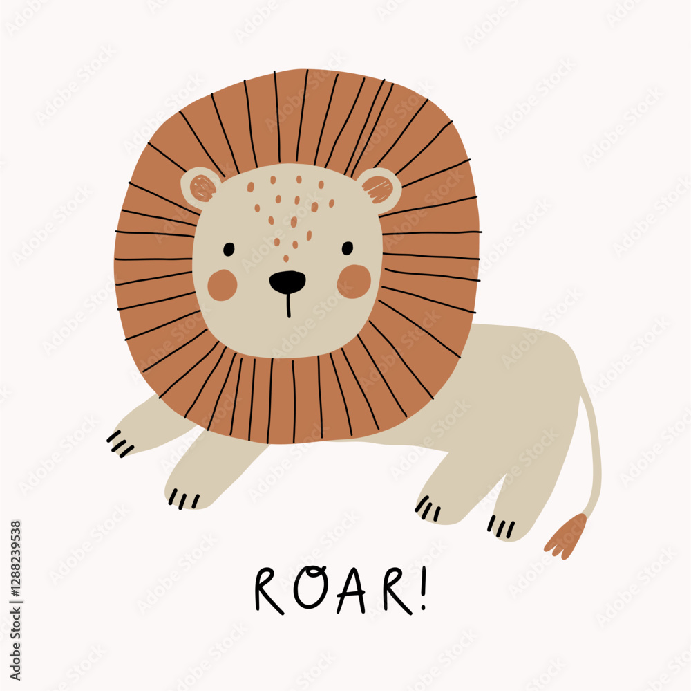 Fototapeta premium Cute African Safari animals flat style. Childish Lion. Kids vector illustrations isolated on white background