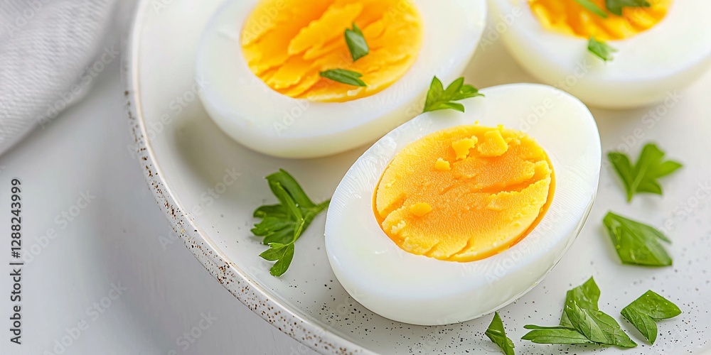 good food for heart concept. Freshly Cooked Halved Boiled Eggs with Herbs good food for heart concept. Freshly Cooked Halved Boiled Eggs with Herbs