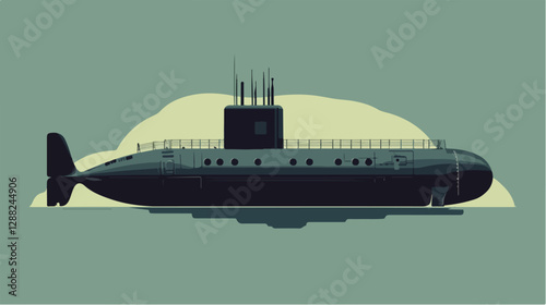 Illustration of a submarine. Naval forces.