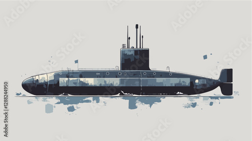 Illustration of a submarine. Naval forces.