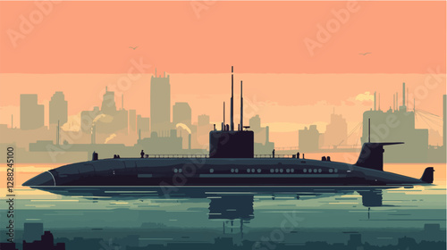 Illustration of a submarine. Naval forces.