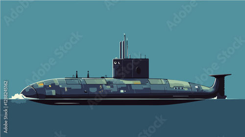 Illustration of a submarine. Naval forces.