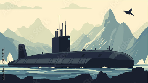 Illustration of a submarine. Naval forces.