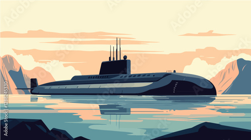 Illustration of a submarine. Naval forces.