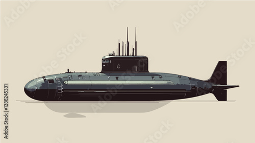 Illustration of a submarine. Naval forces.