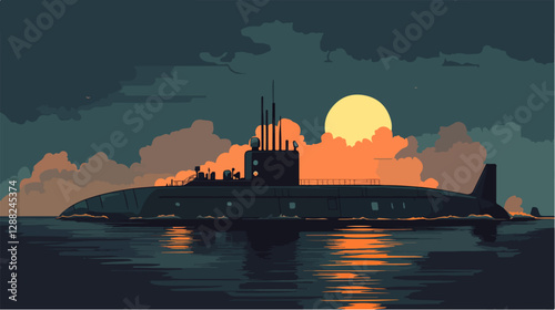 Illustration of a submarine. Naval forces.